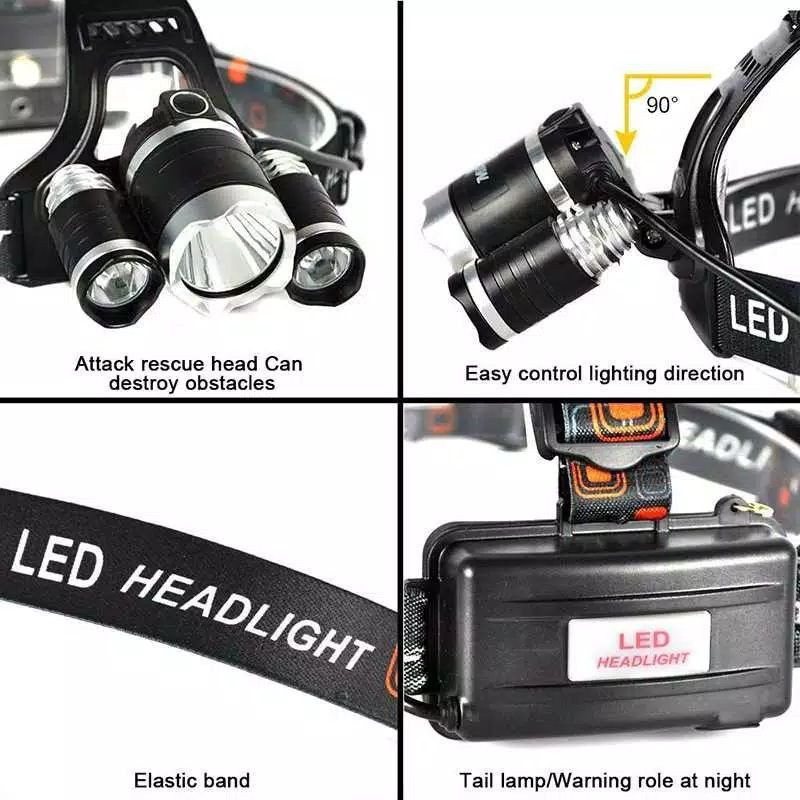 Senter Kepala LED Cas Super Terang Anti Air XM-L T6 5000 Lumens / Headlamp Cree XM-L T6 Rechargeable