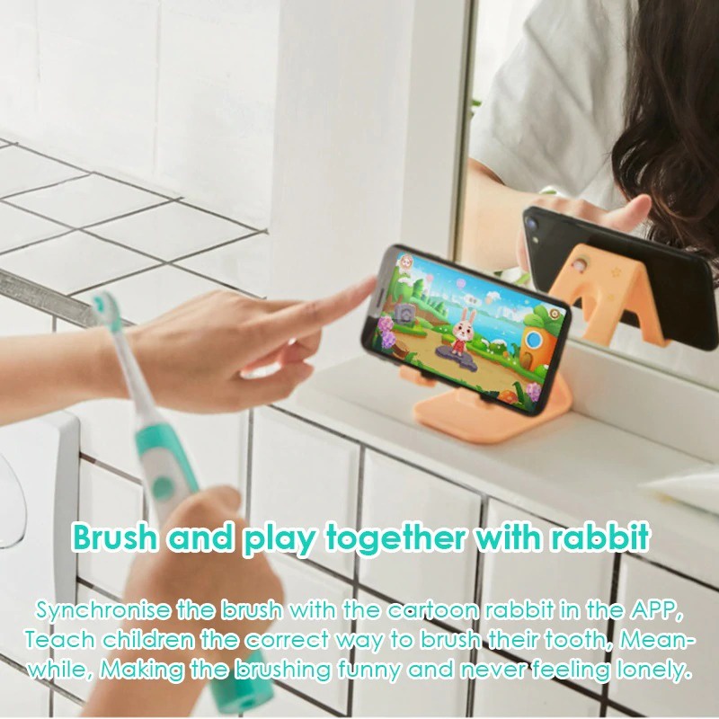 Sikat Gigi Anak Elektrik Children Toothbrush Rechargeable Waterproof - C1 - Green