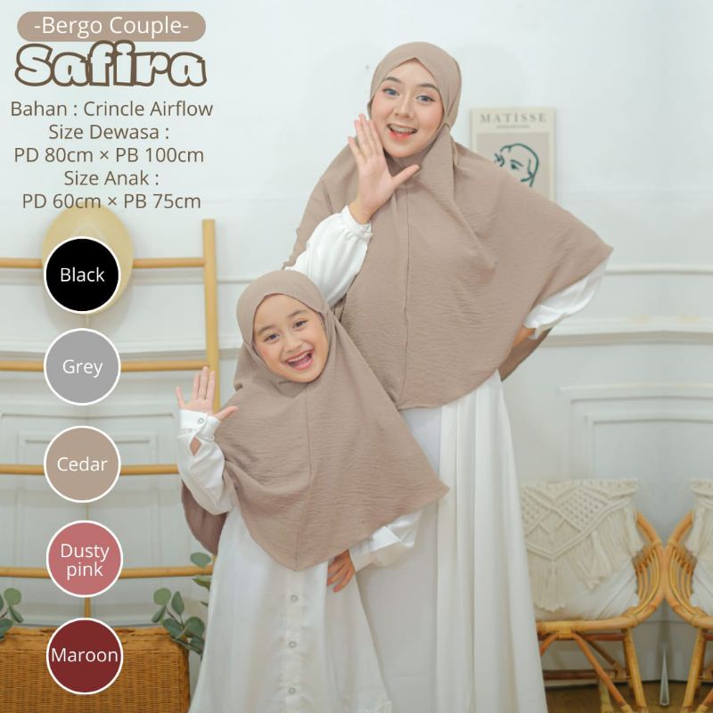 BeautyOne - Hijab Bergo Tali Safira Jumbo Jilbab Bergo Tali Ibu &amp; Anak Bahan Katun Crincle Airflow Nyaman Dipakai | Bisa Cod