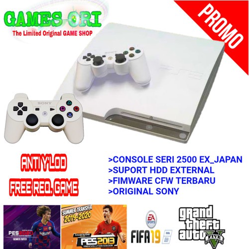 PS3 SONY SLIM CFW S250x 250GB ANTI YLOD PUTIH/SILVER + 2 STICK OP FULL GAME