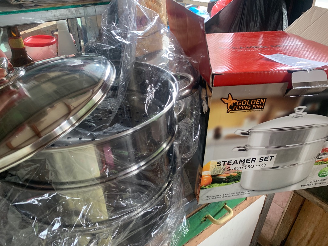 Panci Steamer Serba Guna Kukusan Susun 3 ( 30 Cm ) Stainless Steel