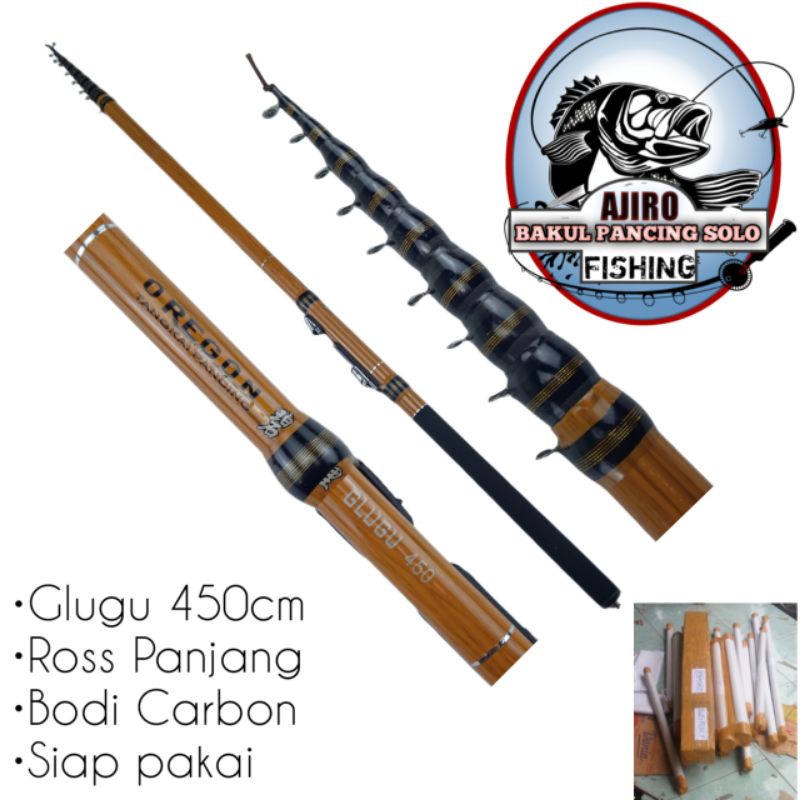 joran Pancing TEGEK OREGON Glugu 450cm Set kolong siap pakai(COD)