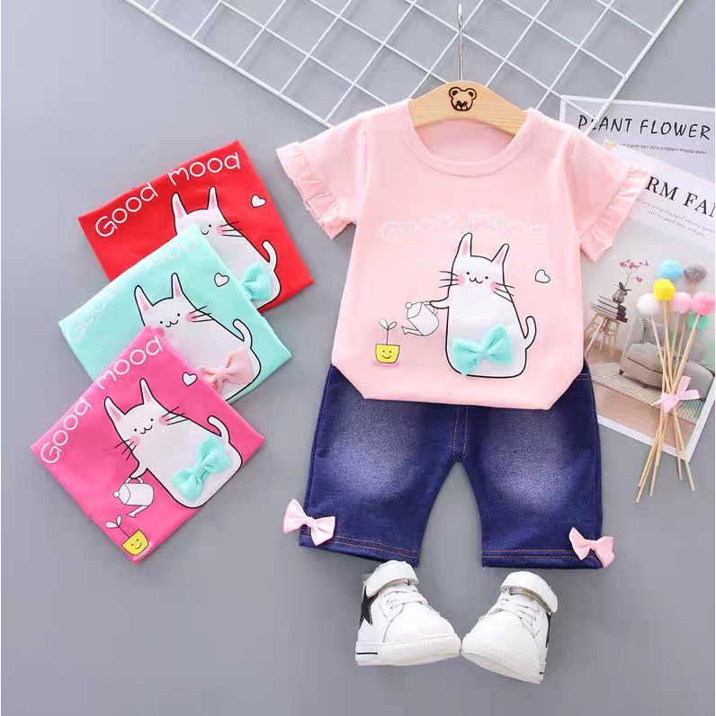 Setelan Baju  Anak  Balita Import  Set Kaos Anak  Cewek 