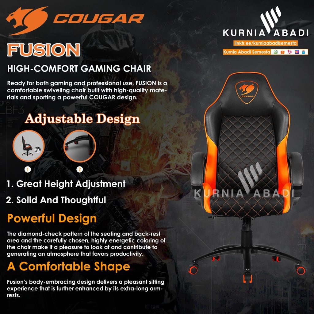 COUGAR GAMING CHAIR FUSION ADJUSTABLE DESIGN KURSI GAMING