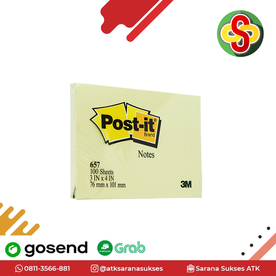 Sticky Notes / Kertas Memo Post-it 3M 657 (76 x 101 mm)