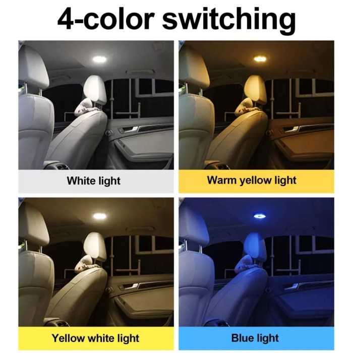 Car LED 3 Color Portable Lampu Baca Malam Magnet Interior USB Plafon Atap Mobil