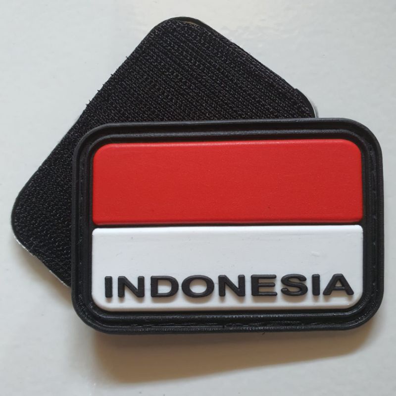 patch rubber logo bendera merah putih tulisan indonesia 3D oval - tempelan emblem karet velcro