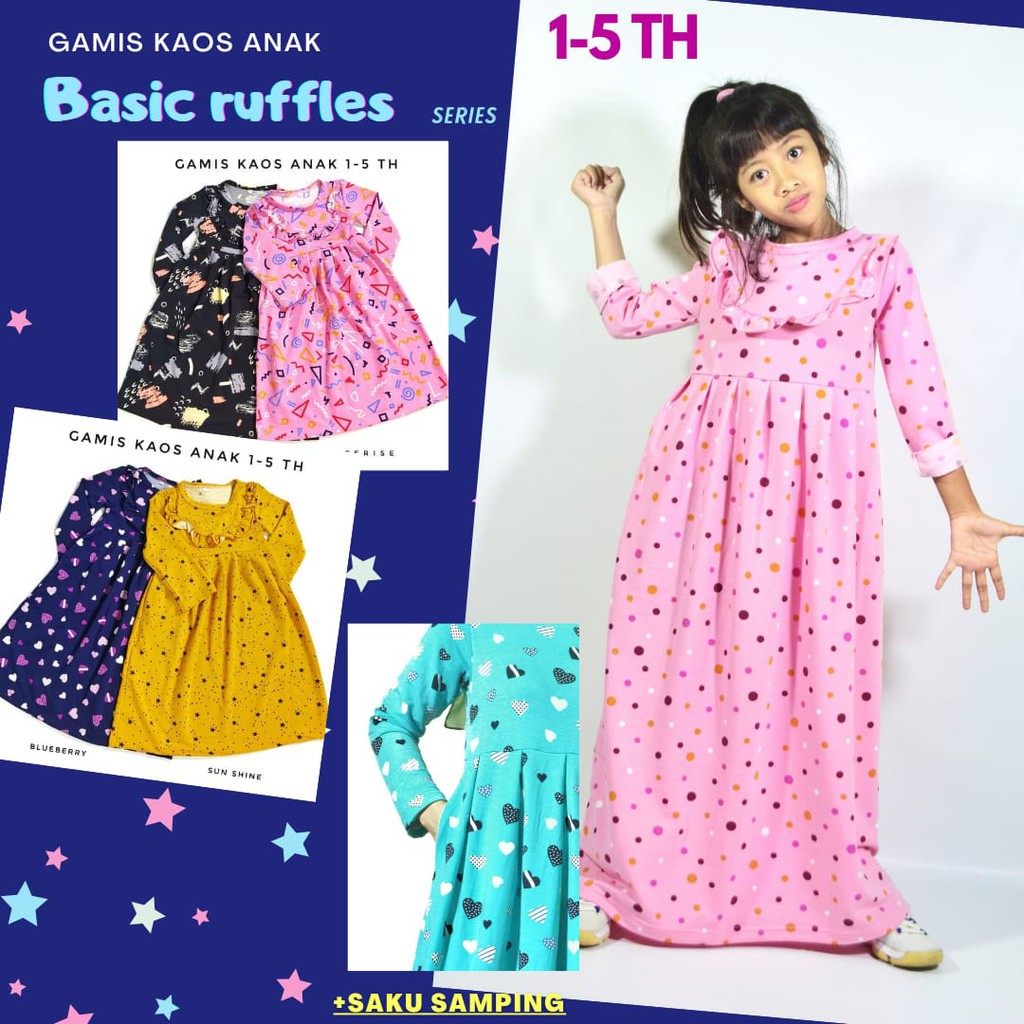 Gamis Kaos Anak 1 5 Thn Saku Samping Basic Ruffle Series Shopee Indonesia