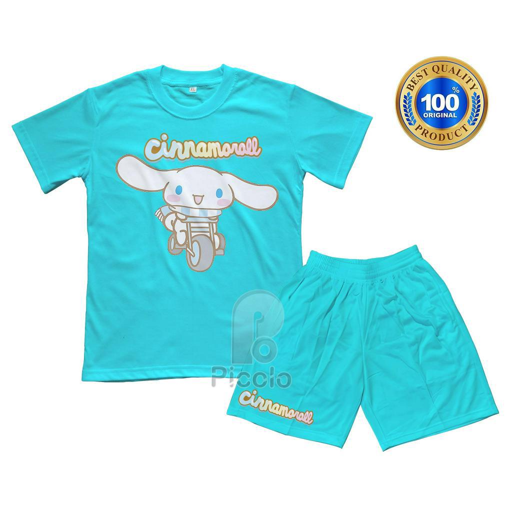 (FREE NAMA) BAJU KAOS SETELAN ANAK MOTIF KARAKTER SANRIO CINAMOROL Bahan COTTUN