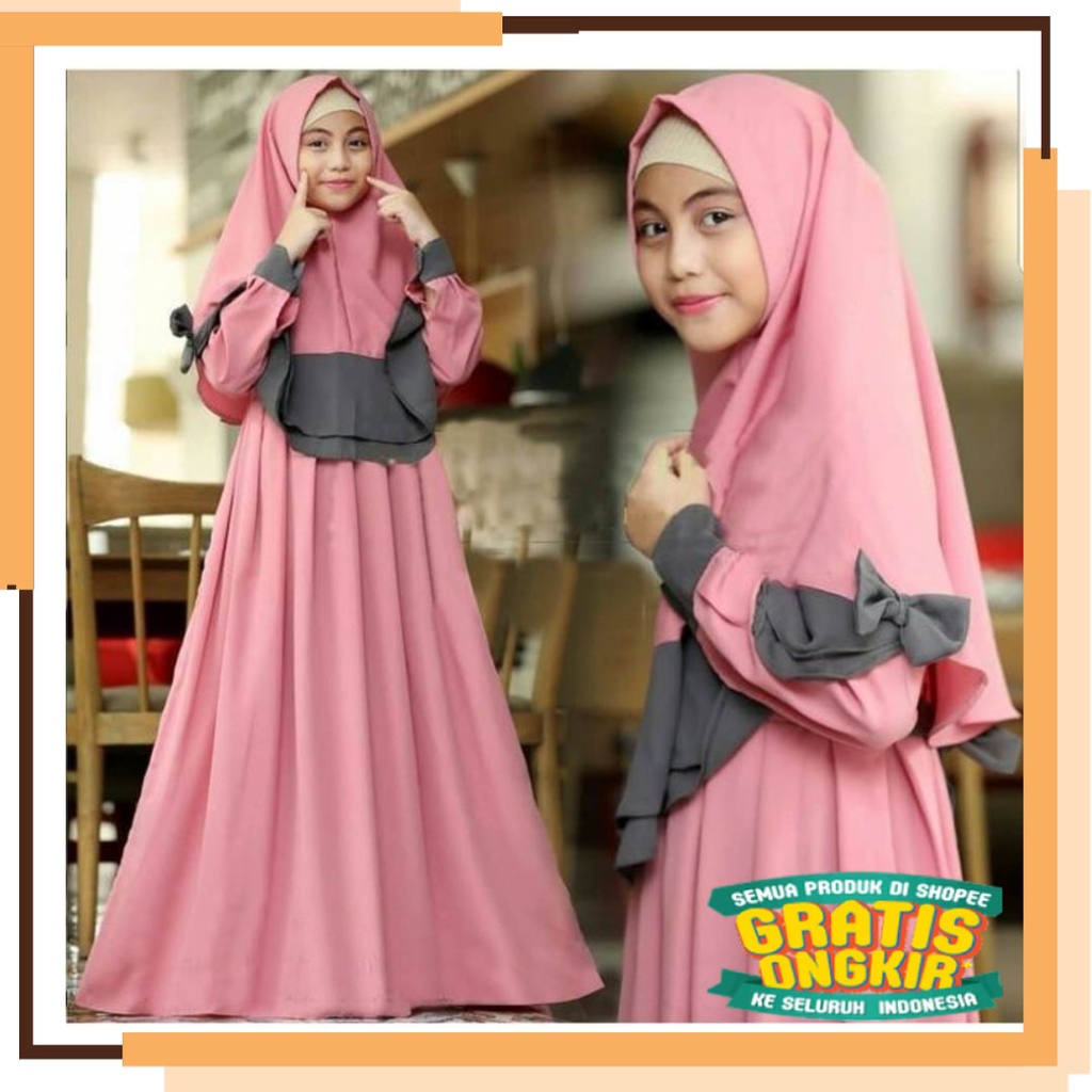 Lucu Keren Motif Polkadot BUnga KOtak / SELMA KIDS BO Baju Gamis Anak Perempuan Umur 9 - 12 Tahun Ba