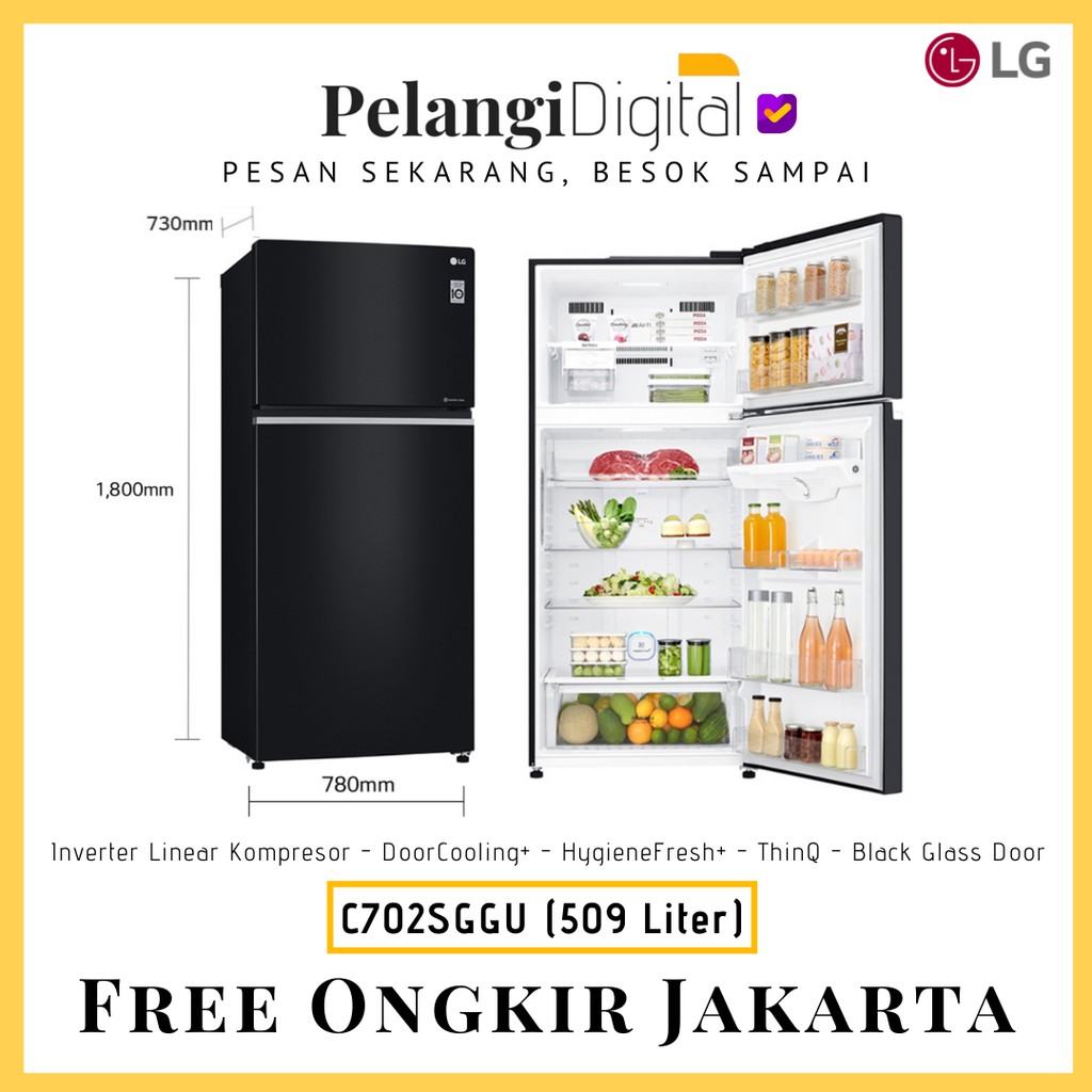 LG Kulkas 2 Pintu / Lemari Es Dua Pintu Inverter Linear WiFi - 509 Liter - GN-C702SGGU [Hitam Kaca]