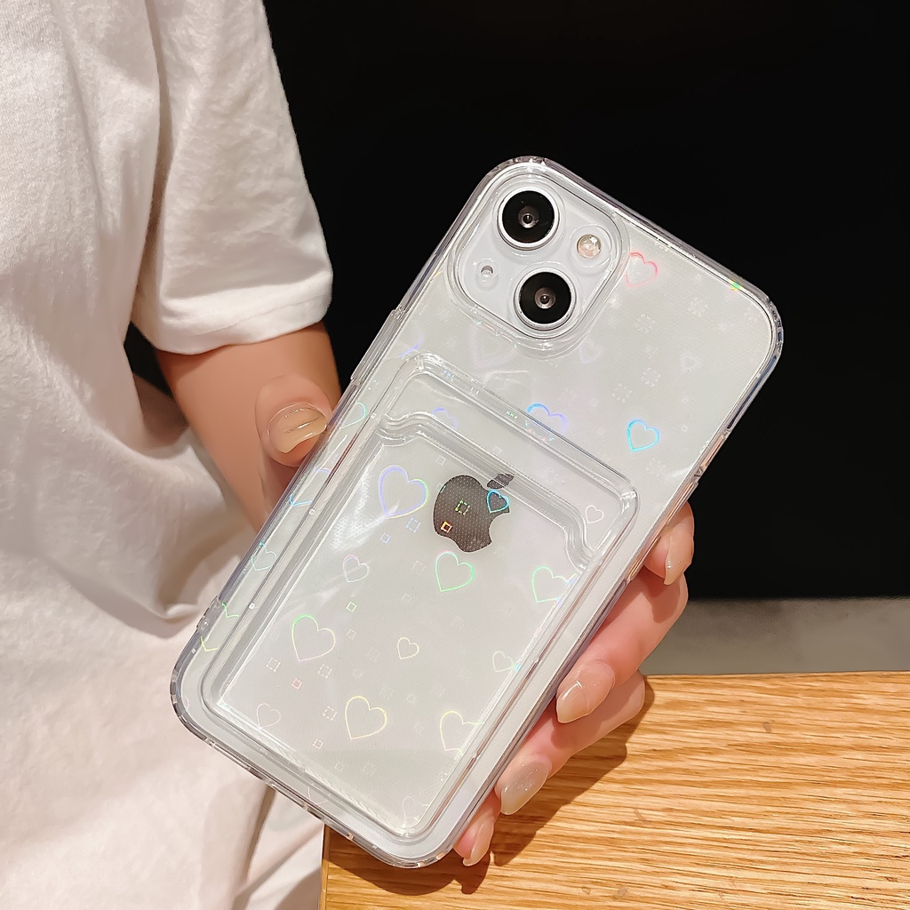 Soft Case Transparan Bentuk Hati Warna Gradasi Untuk Iphone 13 Pro Max 11 12 Xr 6 7 8 Plus Xs X Se 2020