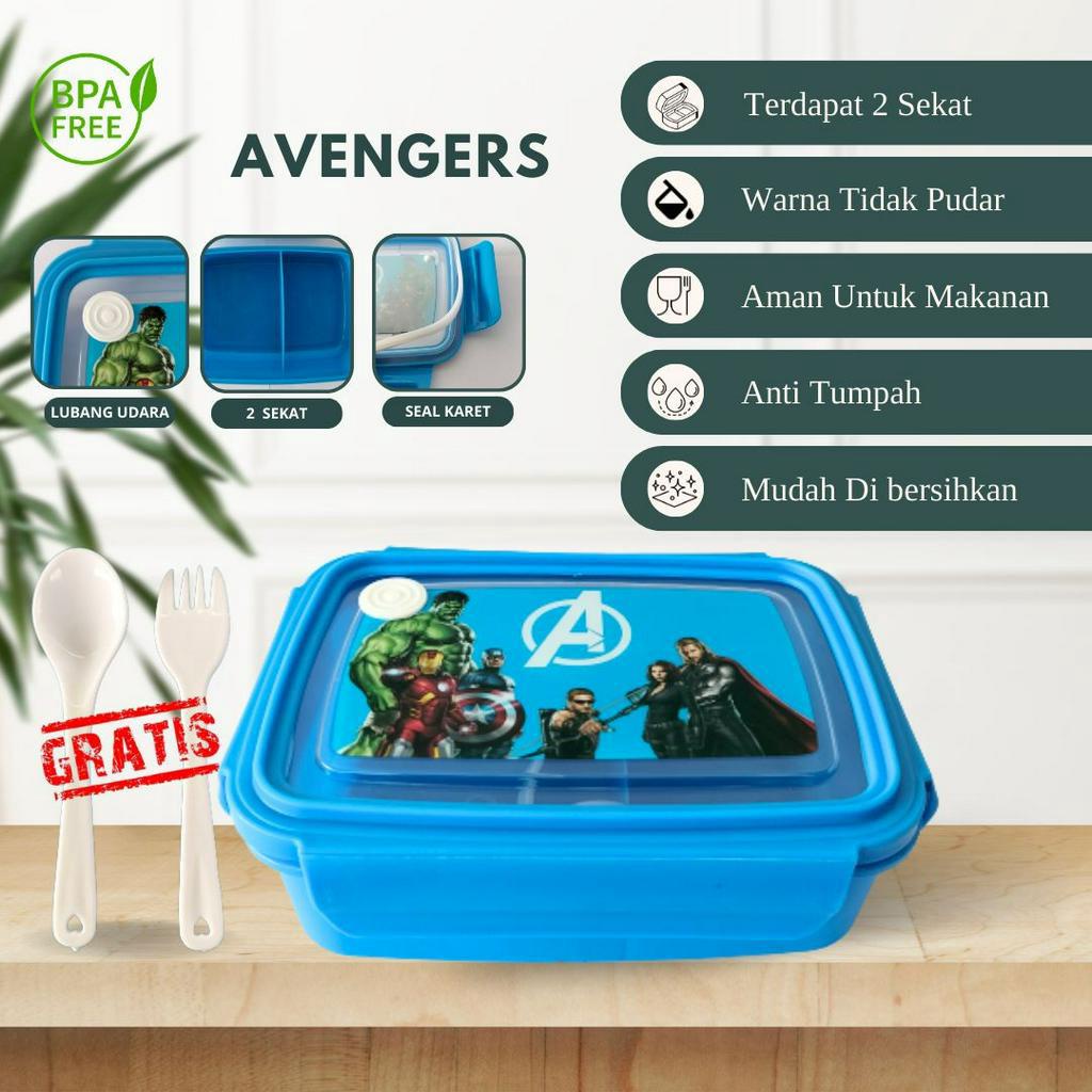 TERLARIS!! TEMPAT MAKAN SEKOLAH LUNCH BOX 2 SKAT  GRATIS GARPU KARAKTER LUCU