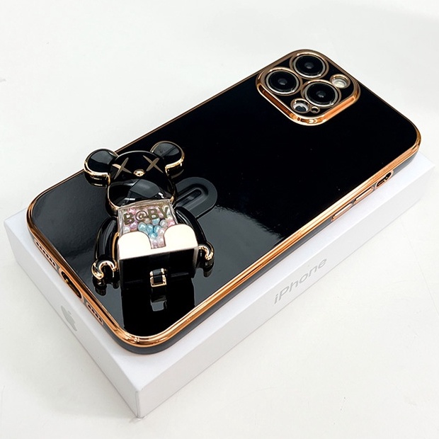 IPHONE Casing Ponsel Plating Persegi 3D Dengan Braket Candy Bear Kompatibel Dengan Iphone6Plus 6s Plus7Plus8Plus xs max xr 11 pro max 12 pro max 13 pro Max14 plus 14pro max