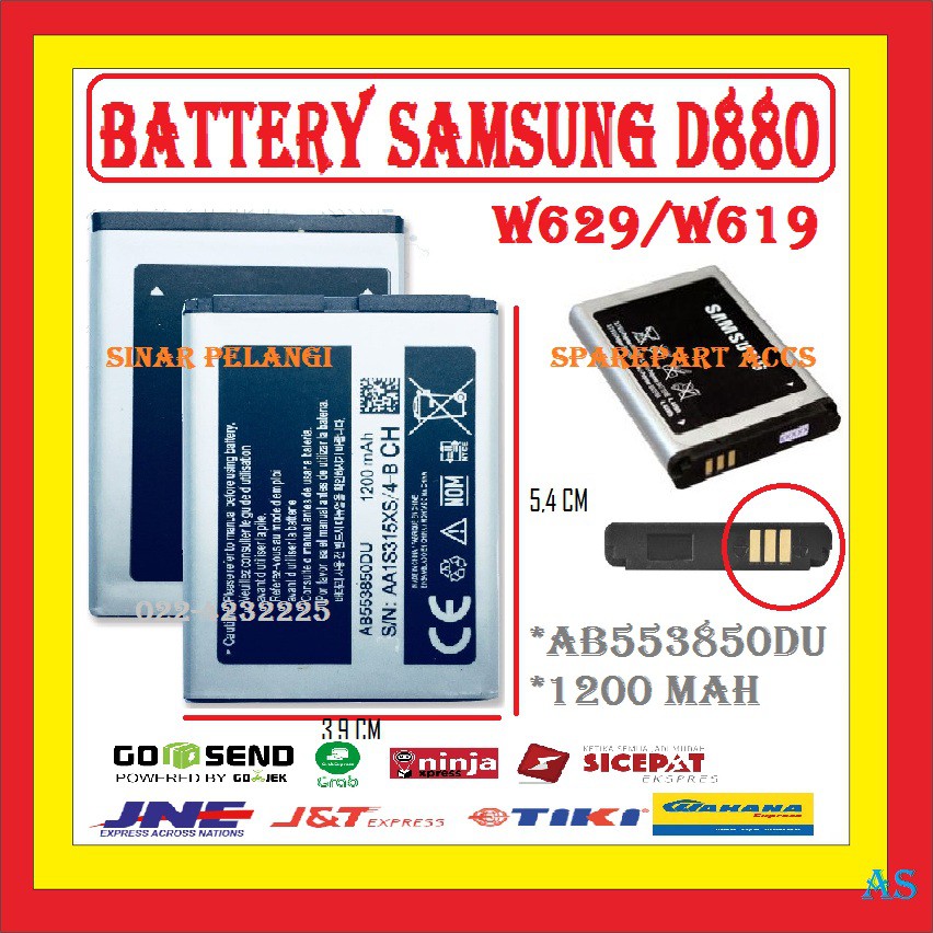 BATTERY BATRE BATERAI SAMSUNG D880 AB553850DU W629 W619 1200MAH 100150