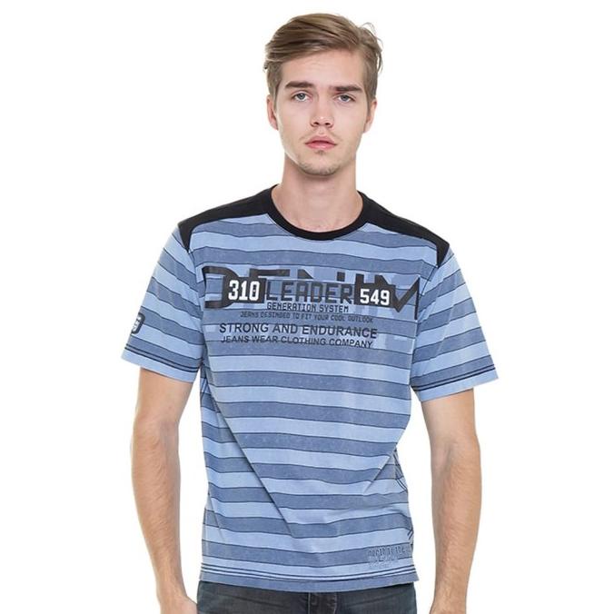 LGS SALE - Slim Fit - Kaos Fashion - Salur - Biru