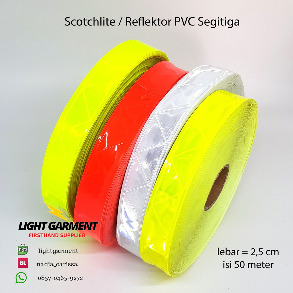 Pita Scotchlite Skotlet Scotlight PVC Reflektif 2,5 cm per rol 50 meter motif Segitiga / Pita Reflektor Baju Safety Wearpack 1&quot;