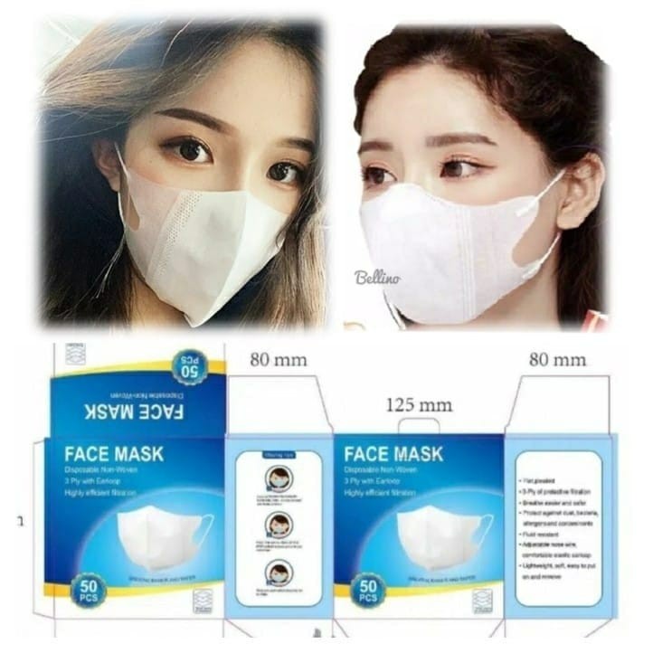 1 Box Isi 50pcs Masker Duckbill Import Masker Anti Debu Original Masker DUCKBILL