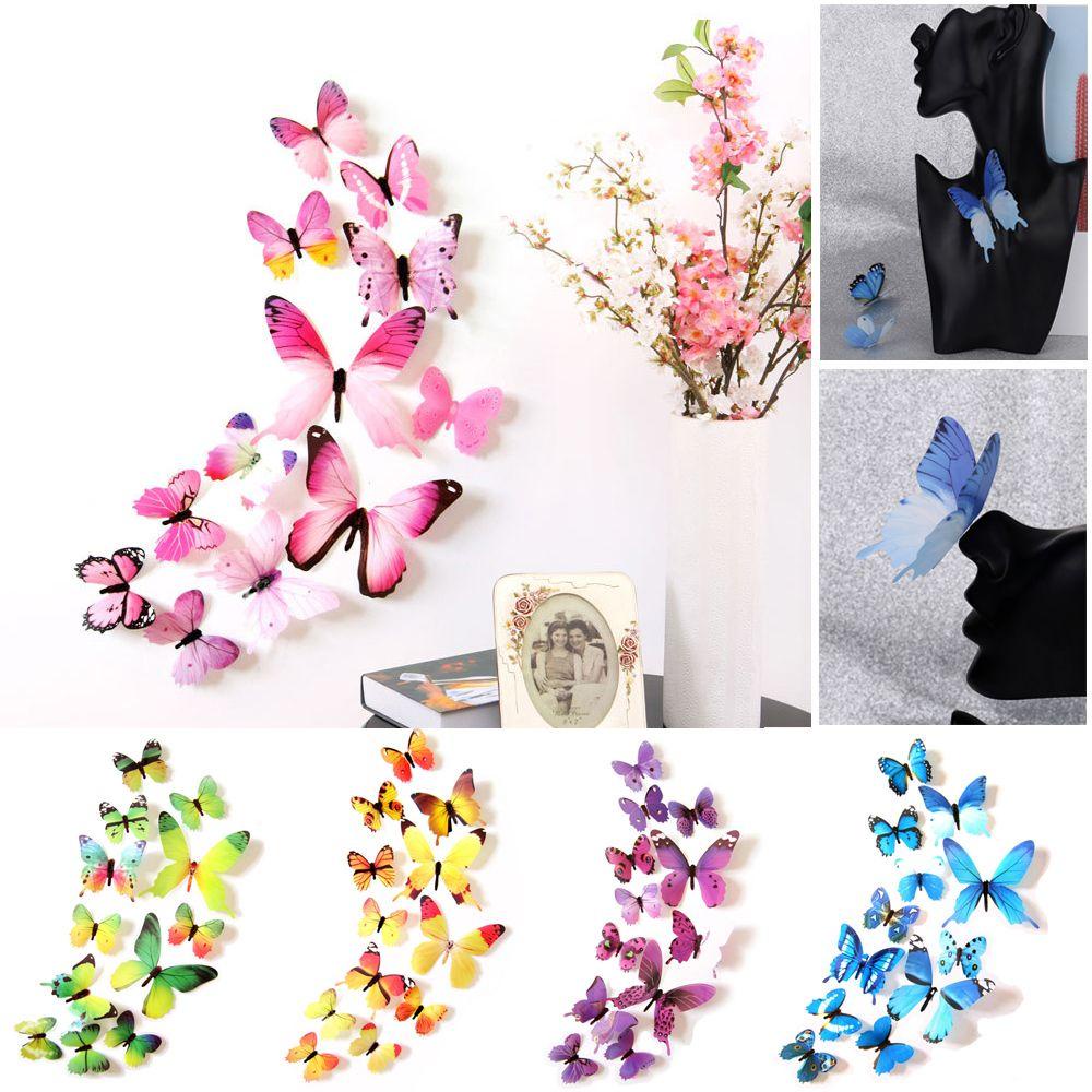 Top 12PCS/Set Butterly Stiker Dinding DIY Dekorasi Rumah Sayap Lipat PVC Mural