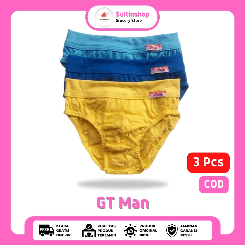 Celana Dalam Anak Laki-Laki Isi 3 Pcs GT Man Kids 708 Mini Spandex Cotton Polos Warna Sempak Anak La