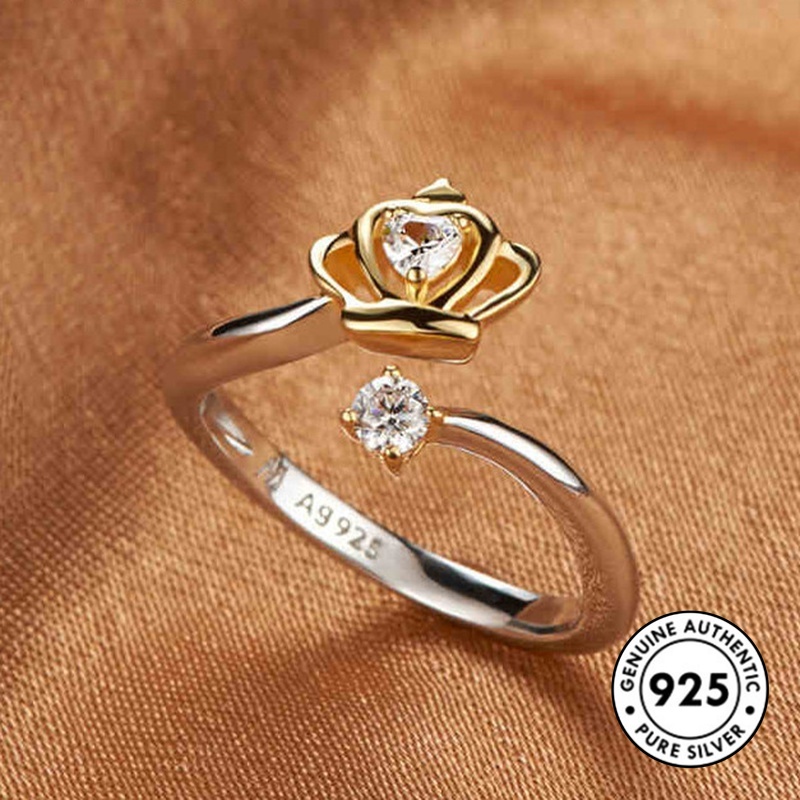 Cincin Sterling Silver 925 Model Mahkota Dengan Berlian Imitasi Untuk Wanita