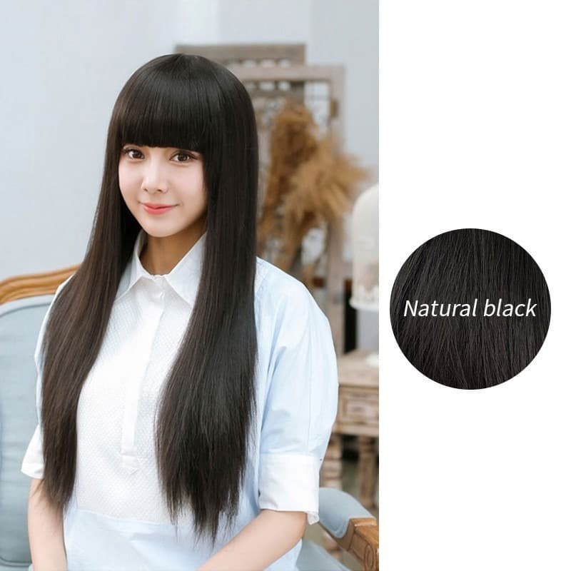 Wig elegan hitam black smoothing 70cm panjang lurus