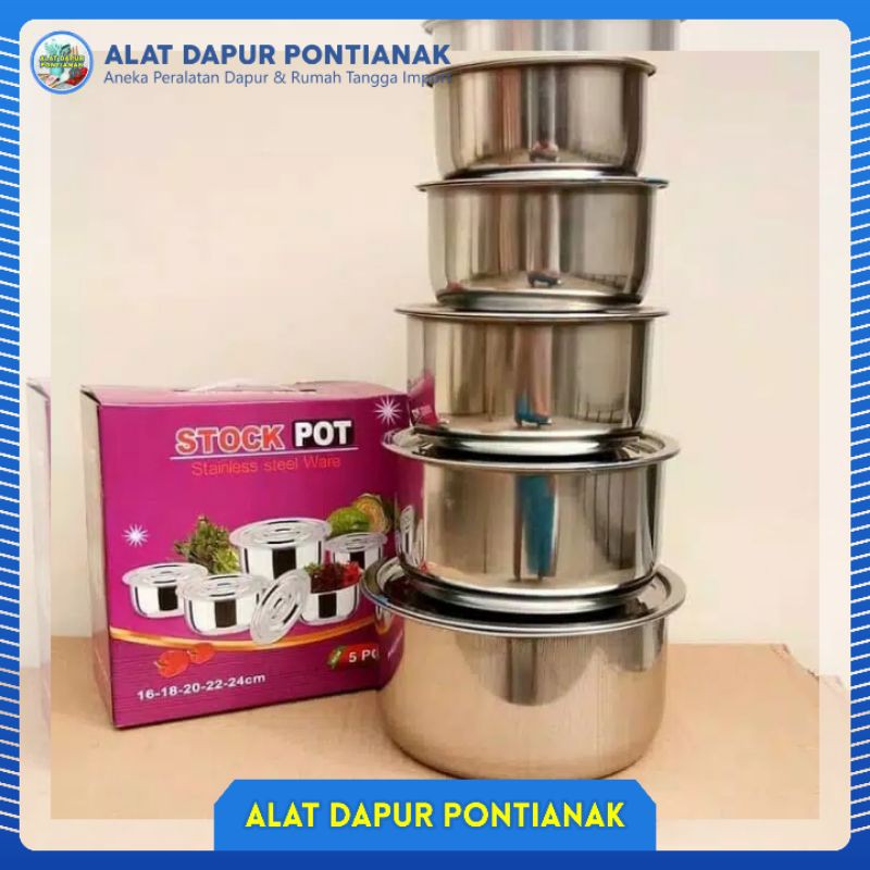 StockPot Panci Beranak India 5 PCS + Tutup Set Stainless Steel Stock Pot Serbaguna