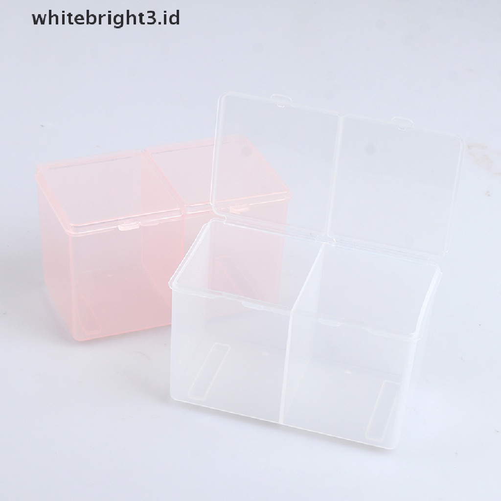 {whitebright3.id} Twin Well Empty Grids Portable Storage Case Wipe Pads Cotton Swab Container ,