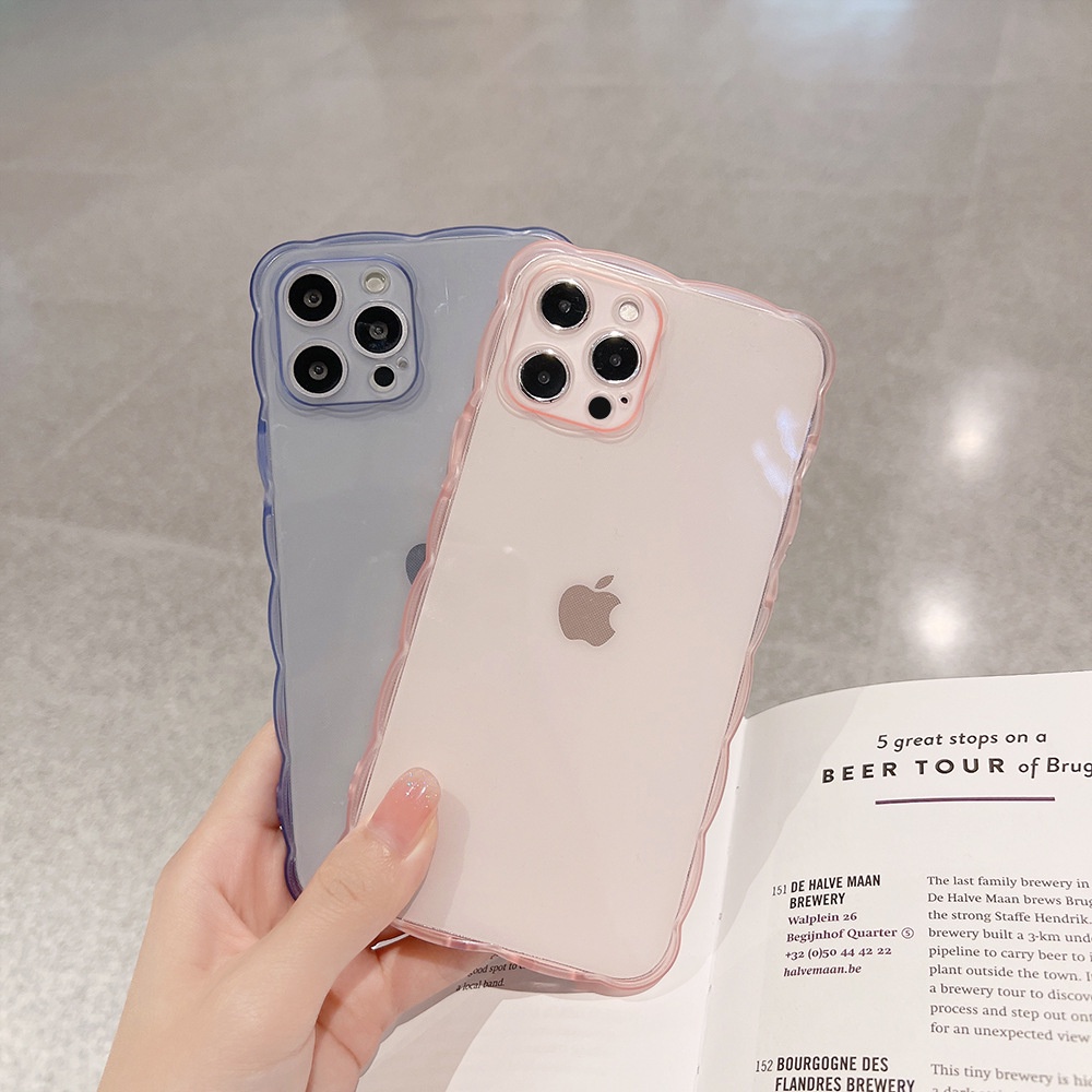 IPHONE Casing Ponsel Transparan Berbentuk Gelombang TPU Lembut Full Proteksi Cover Untuk Iphone7 8 PLUS X XR XS 11 12 13 14 MINI PRO MAX SE 2020
