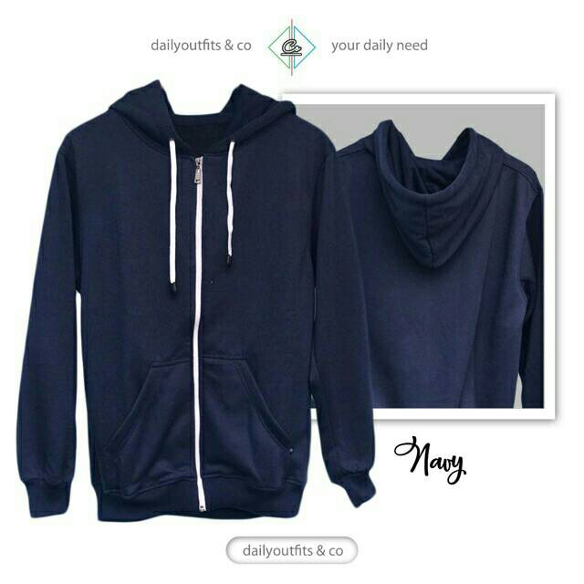 Basic Hoodie zipper navy blue - zipper polos soft material