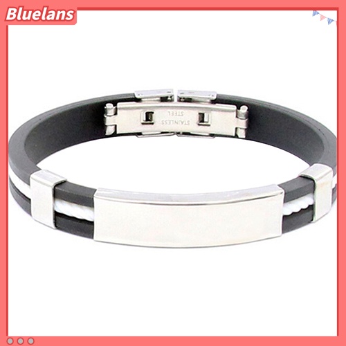 Bluelans Men Women Cool Stainless Steel Rubber Wristband Bangle Clasp Cuff Bracelet