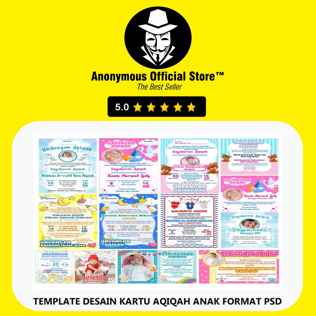 KOLEKSI TEMPLATE DESAIN SIAP EDIT DAN PAKAI PREMIUM KARTU AQIQAH AKIKAH ANAK LUCU LIFETIME FORMAT PS