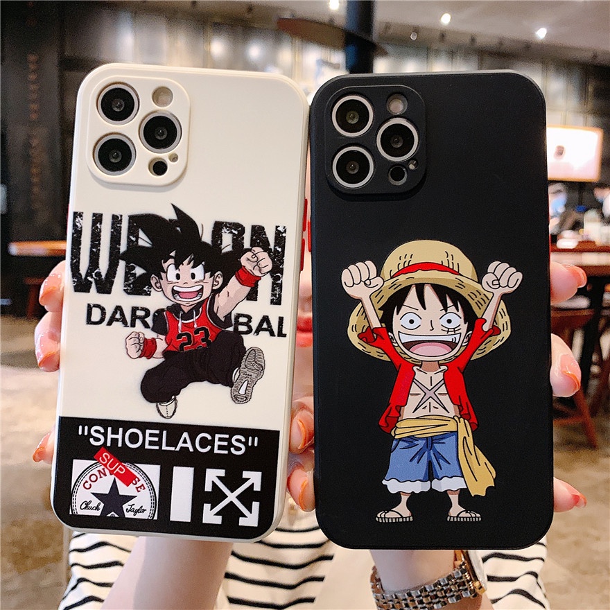 Luffy & Son Goku OPPO A55 A74 A54 A15 A15S A93 A95 A5 A9 A31 A53 A33 A32 2020 Reno 6 5 4 Pro 2Z 2F A5s A3s A92 A72 A52 A35 F11 F9 Pro Side Stripe Case Anime One Piece Silicone Soft Protective Cover-1