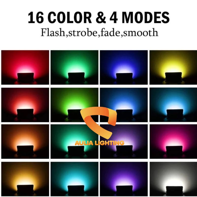 Lampu sorot led RGB 50w MODEL BESAR warna warni flood light full color 50 watt outdoor taman tembak