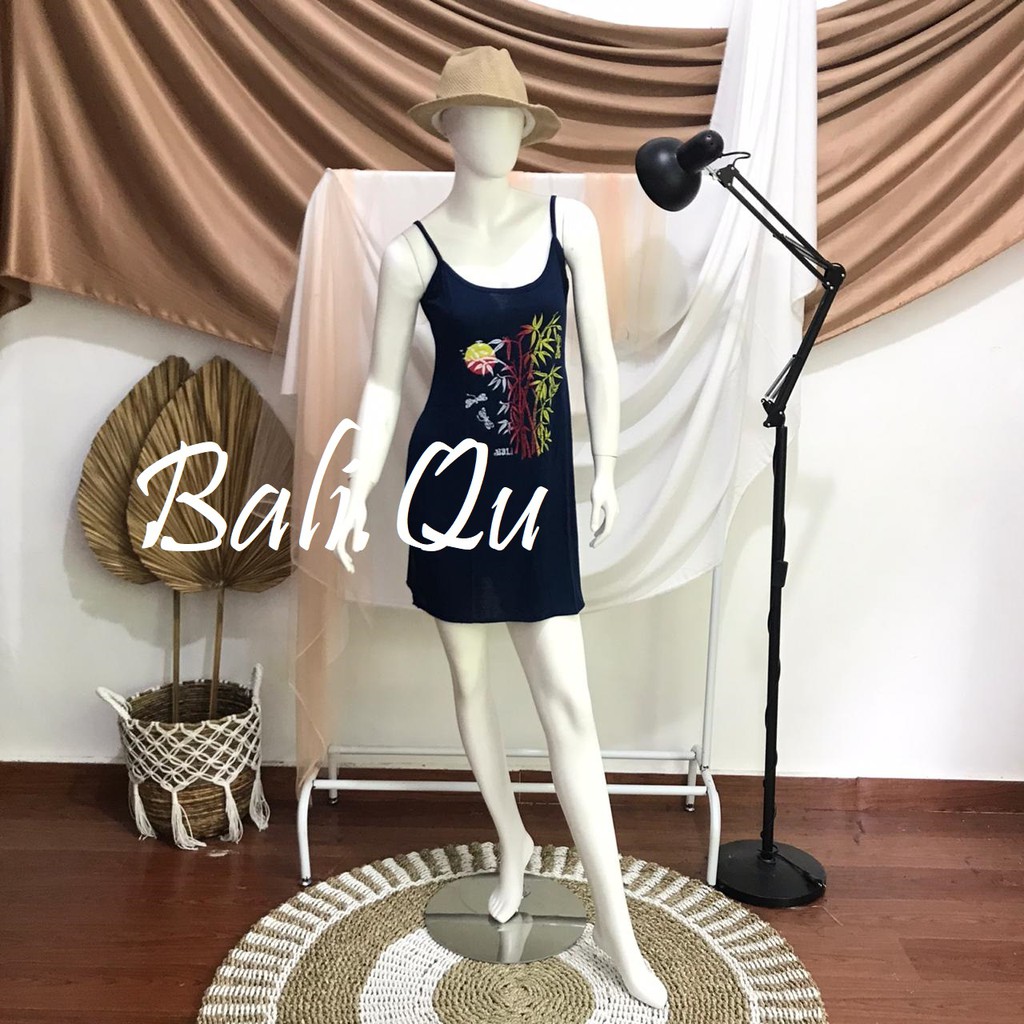 Daster  Tali Satu Sablon Bambu Bali-BIRU BOTOL