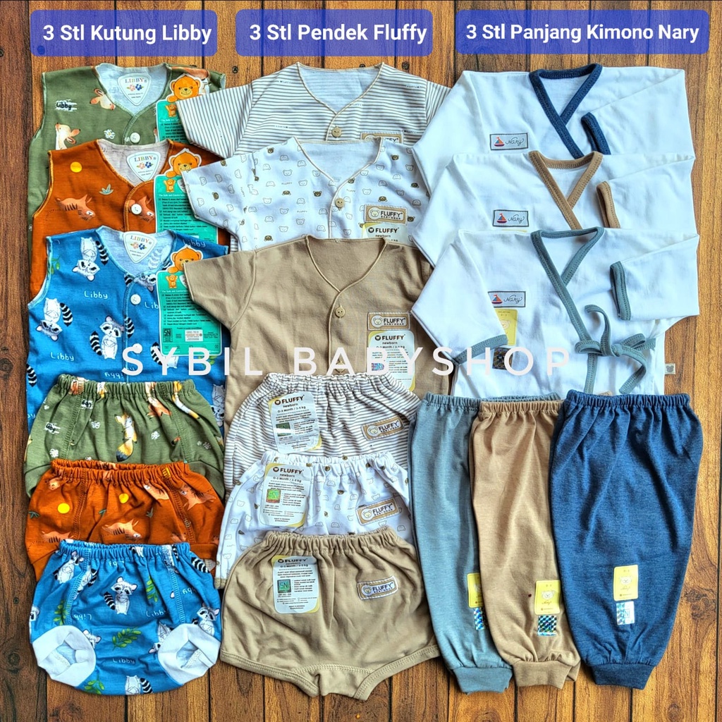 FLUFFY Paket Original Lengkap Baju Bayi (0-3 Bln) Perlengkapan Baru Lahir & Kado Bayi SNI-FLUFY KIMONO KHAKI