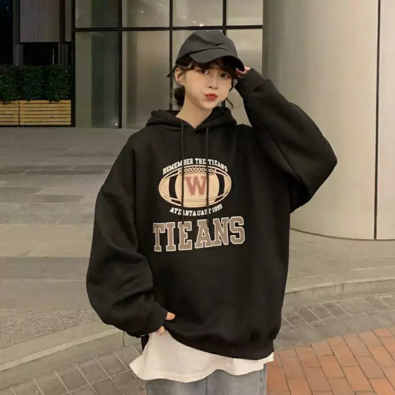 Hoodie Oversize Wanita Korean Style Bahan Katun Fleece Tebal Murah Polos XXL Ori Sweater Kekinian