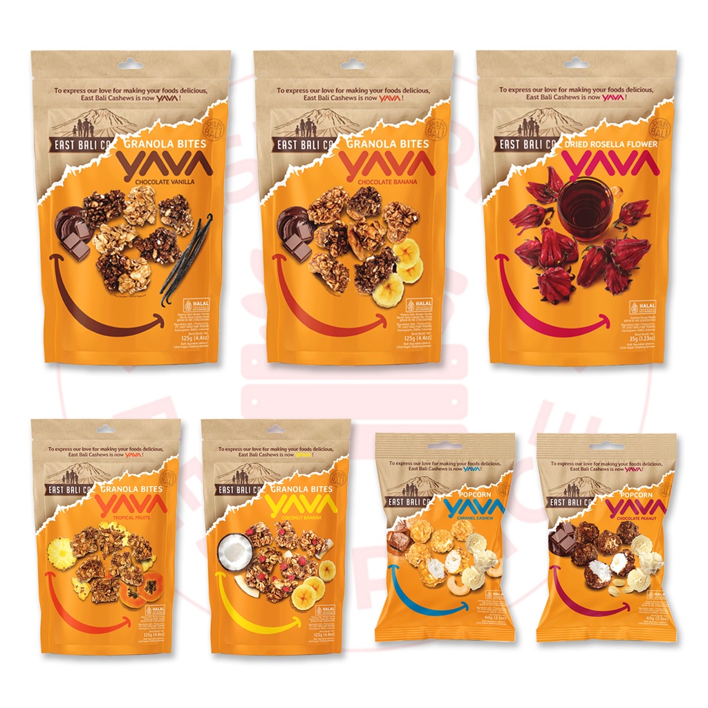 EAST BALI CASHEWS / YAVA - SEMUA VARIAN (GRANOLA BITES/ POPCORN/ ROSELLA TEA)