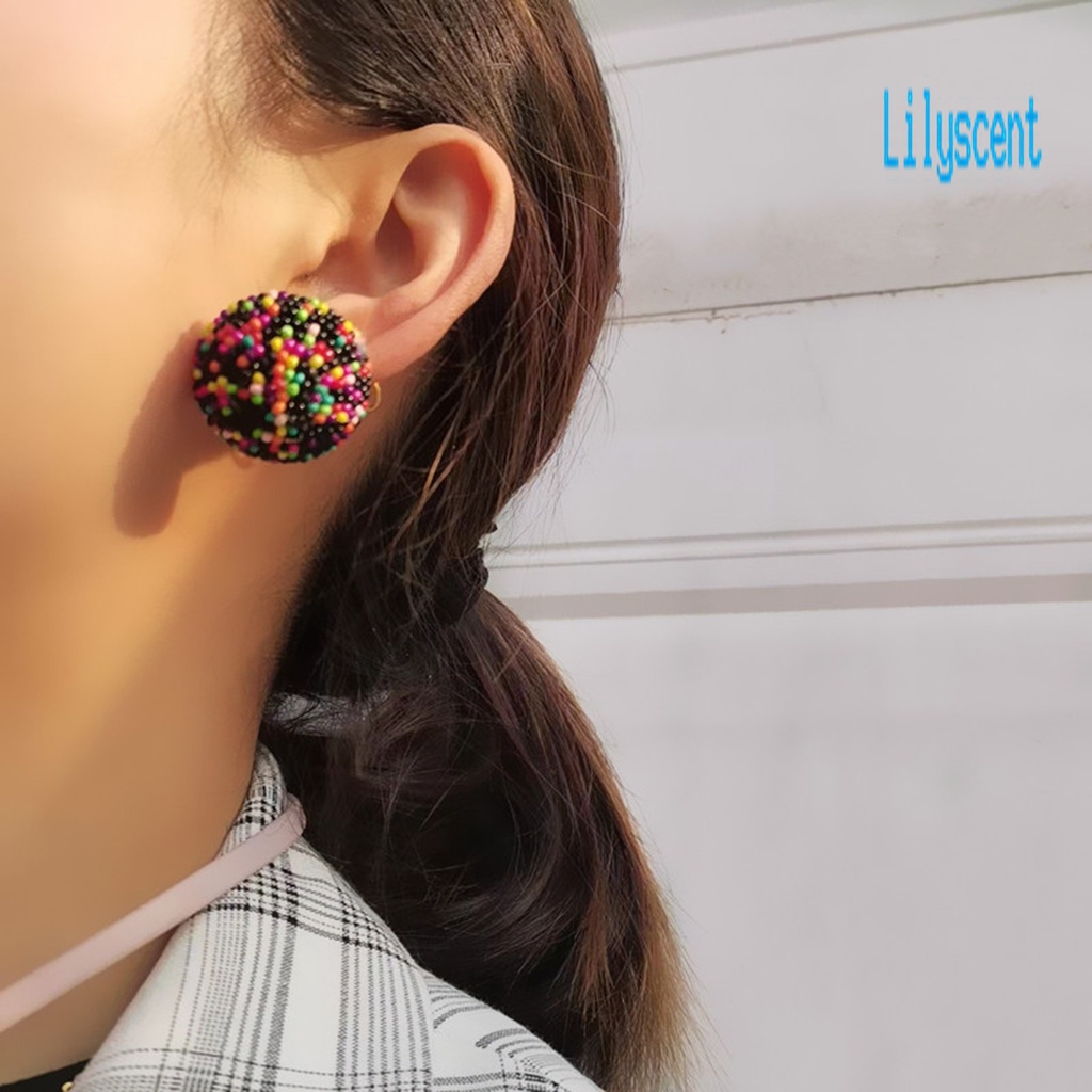 Ls 1 Pasang Anting Kait Gantung Wanita Desain Manik-Manik Bulat Mini Warna Warni Handmade