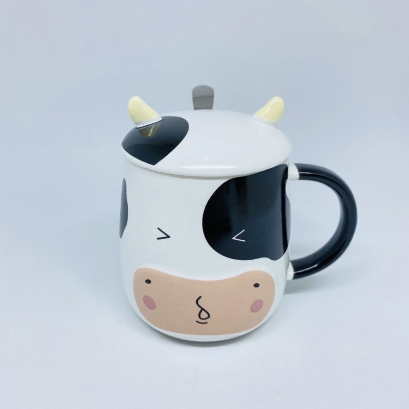 mug gelas cangkir keramik cow sapi black and white