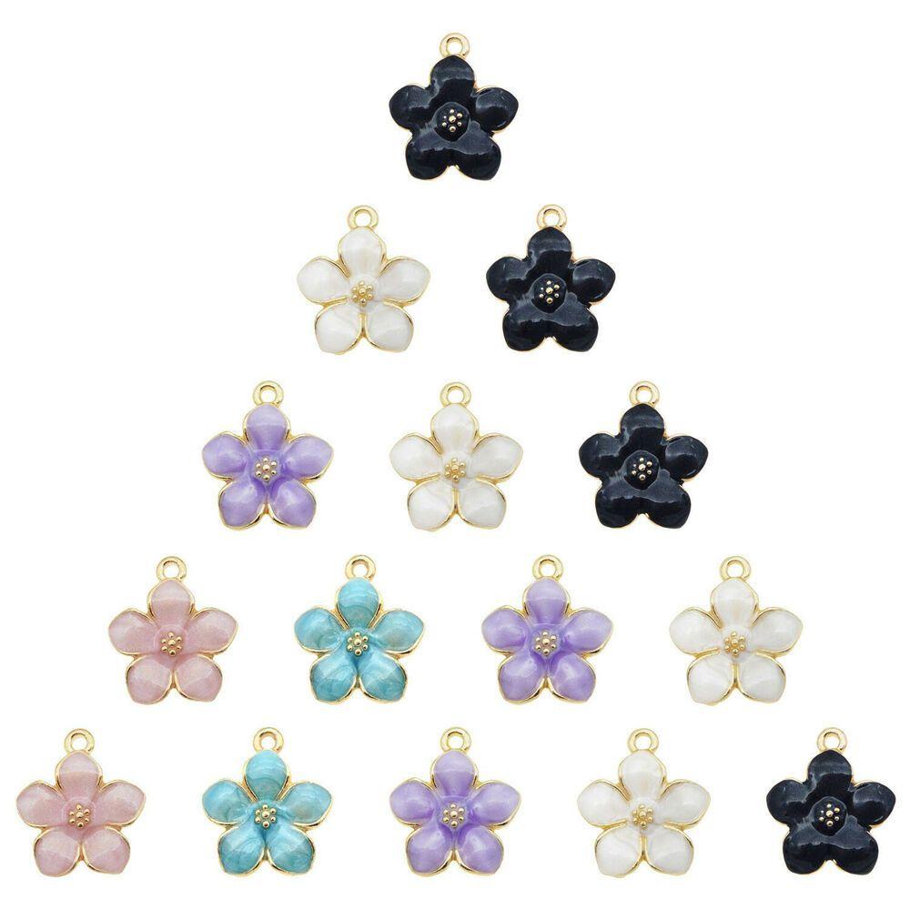 Lily 10 Pcs Enamel Bunga Charms DIY Aksesoris Anting Gelang Handmade Sakura Liontin