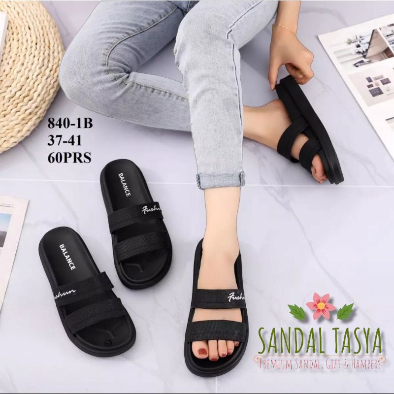 Sandal Jelly Wanita Import Balance Fashion 840 Korea Terbaru Selop Karet Empuk Hitam