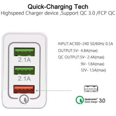 CHARGER USB 3 PORT 2.4A 18W QC3.0 usb fast quick charge