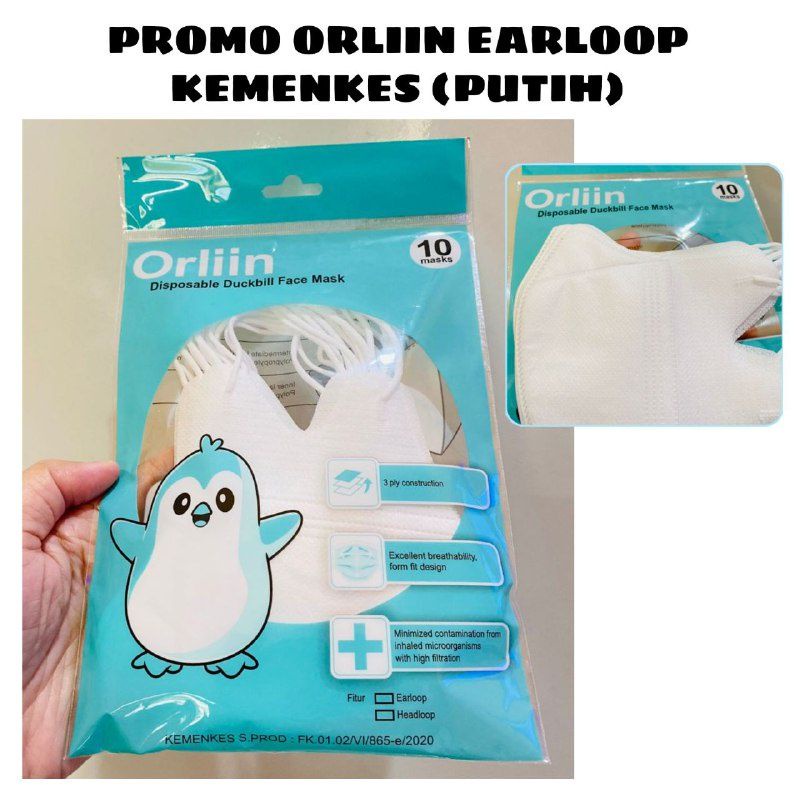 ( ISI 10 DUCKBILL ) SUDAH KEMENKES ORLIIN MASKER DUCKBILL PUTIH MASKER MEDIS