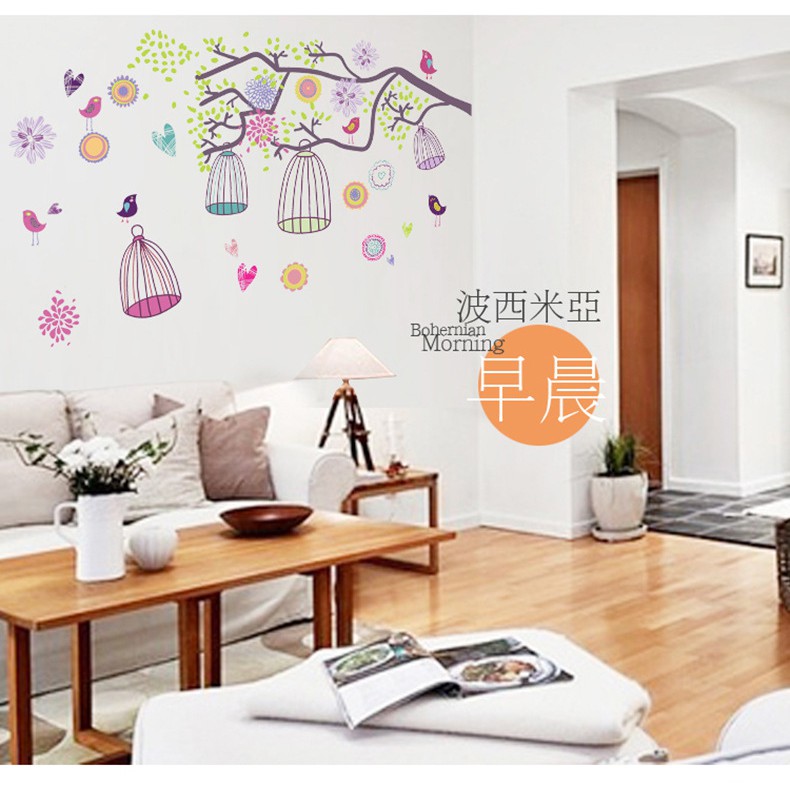 RELIZA WALLSTICKER sangkar burung colorful bird cage AY993 Stiker Dinding Wall Sticker pt