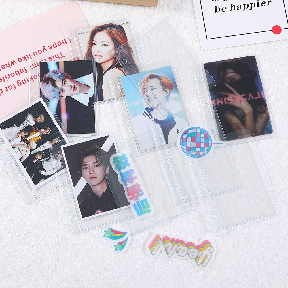 QUINTON Portable Binder Notebook Cover School Stationery 3 Hole Binder Clip Card Organizer Glitter Transparent PVC Notebook Pages Loose-Leaf Handbook Photo album