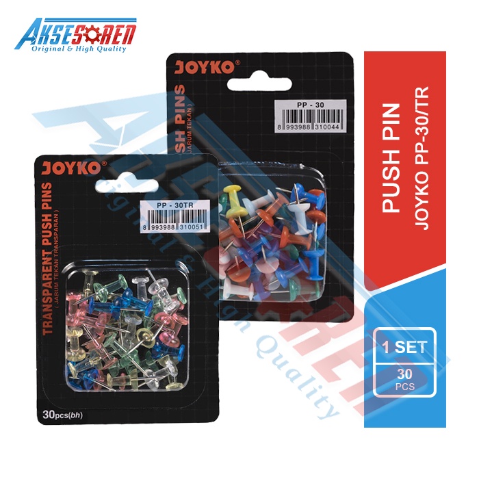 

Push Pins Transparent Joyko [PP-30TR] / Paku Pin Tusuk Kertas [30 pcs]