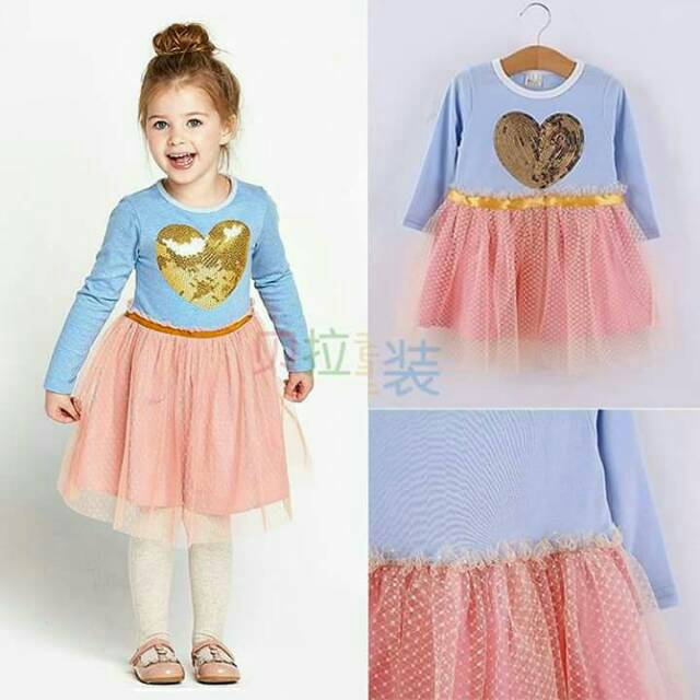 Dress Anak Cewek Gold Love Sequin