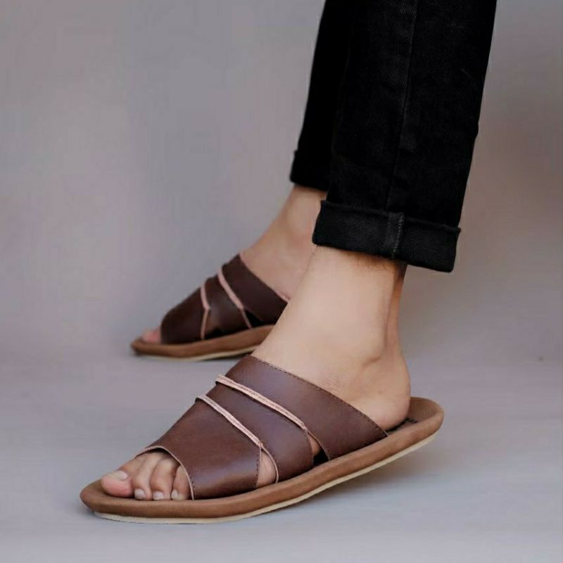 TAIM | Sandal Kulit Asli Pria Sendal Slide Selop Santai Kasual Kerja Original