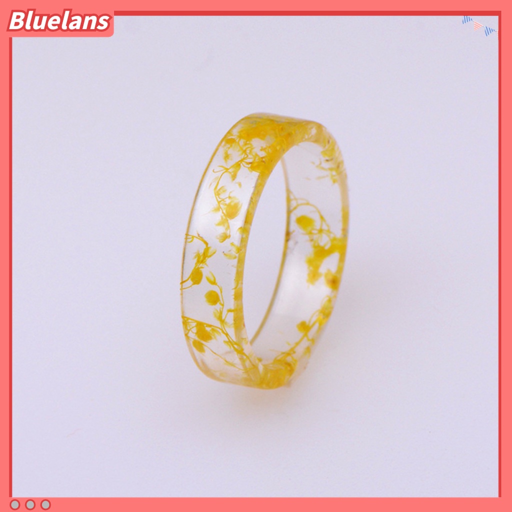 Bluelans Cincin Resin Transparan Aksen Bunga Kering Handmade Gaya Retro Untuk Wanita